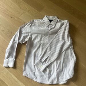 Banana Republic White and Gray Striped Dress Shirt